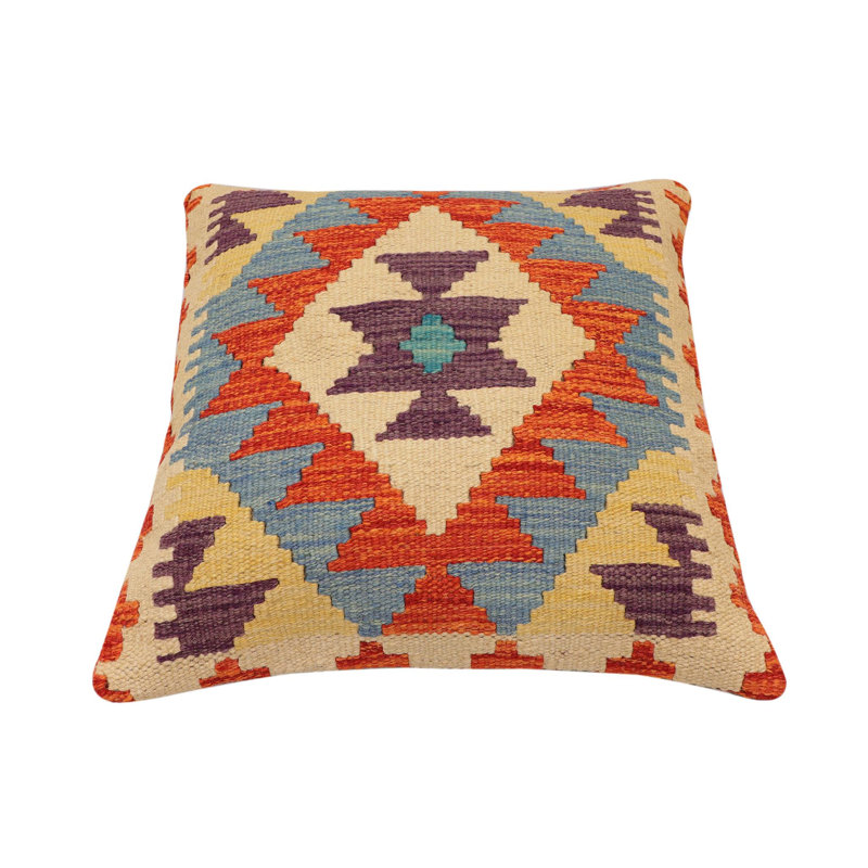 Coussin Bohème Hollis, H 19 po x l 19 po, Rouille / bleu / gris / or