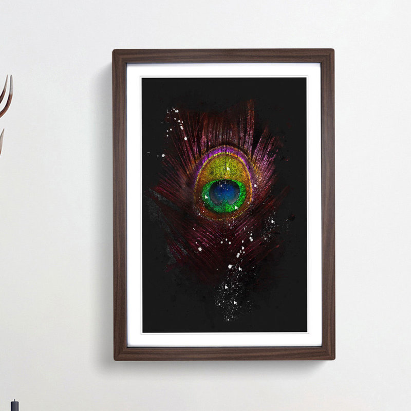 Purple Peacock Feather - Picture Frame Graphic Art Print, Walnut Framed, 33cm H x 24cm W x 2cm D