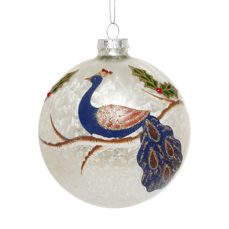 Peacock On Branch Ornament - 4 Inches Set Of 6
