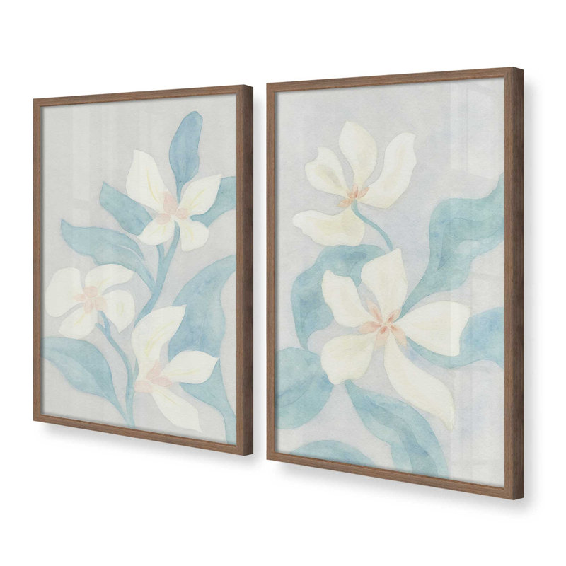 Ensemble de 2 reproductions Soft Petal Dance, 48" x 32", Framed Print, Walnut