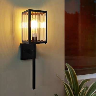 2-pack Matte Black Modern Outdoor Wall Light - Ul-listed Waterproof Outdoor Sconce With E26 Base & Glass Shade