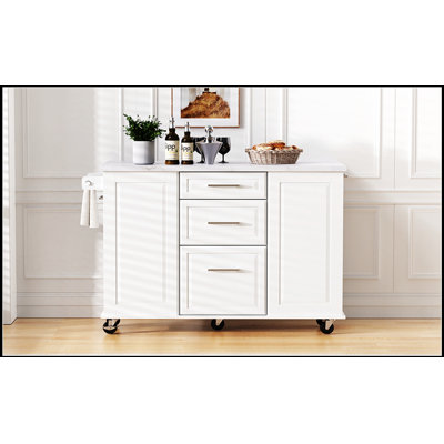 Vintage-Style Rolling Kitchen Island with Storage, Tilt Trash Can, and Pull-Out Organizer for Modern Kitchens