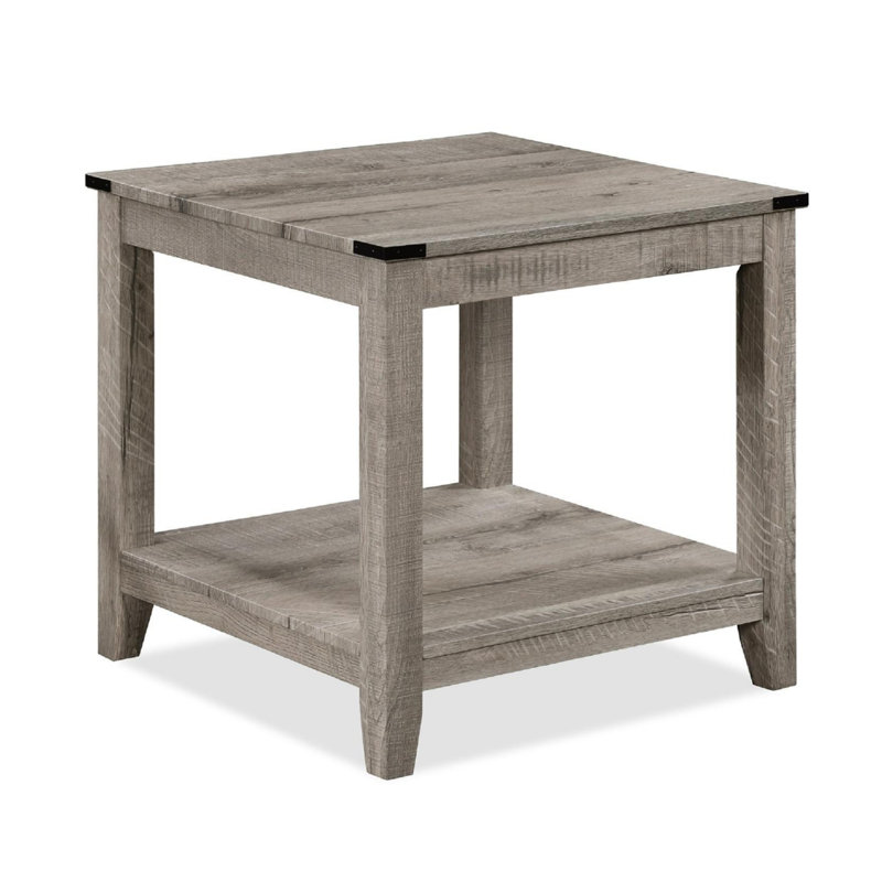 3-Piece Cocktail Set Wooden Table Top Rectangular Coffee Table and Two Matching Square End Tables, Brown/Grey