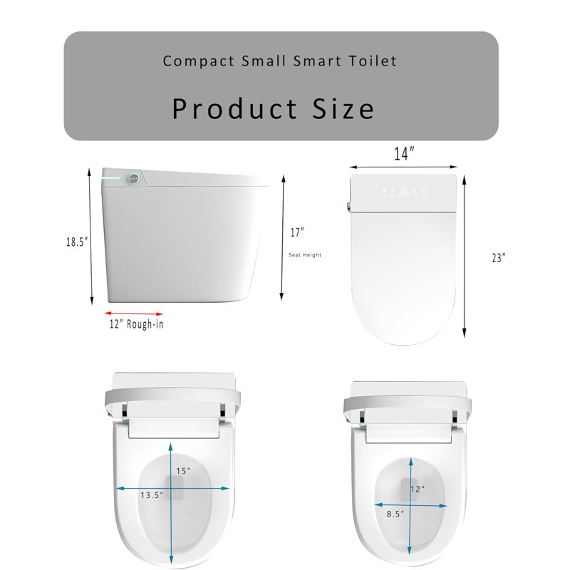 Toilette compacte intelligente de 23 po avec siège de bidet YingZe intégrée pour petite salle de bain, chasse automatique, veilleuse à DEL, bidet chauffé avec séchage à l'air chaud (blanc avec panneau blanc)