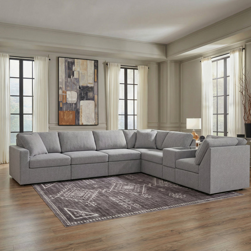 Canapé modulaire 7 pièces avec rangement Chobanyan, Polyester gris