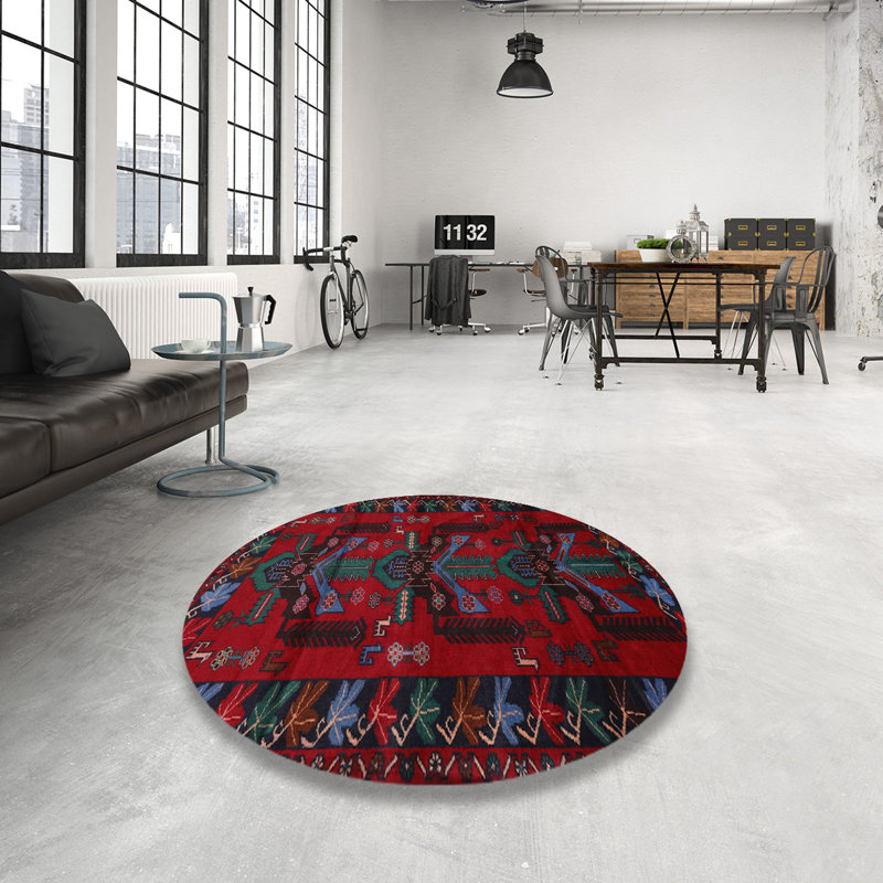 Tapis rouge / vert / bleu Southwestern, Rond 6 pi