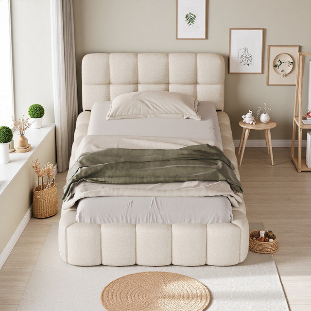 Bed, Beige, 90x190cm