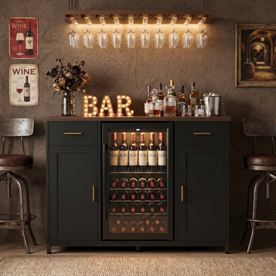 Cabinet Armoire à café avec mini-réfrigérateur intégré, prise de courant, tiroir et porte - Buffet pour la cuisine et la salle à manger‌