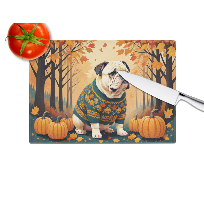 Grande planche à découper en verre White English Bulldog