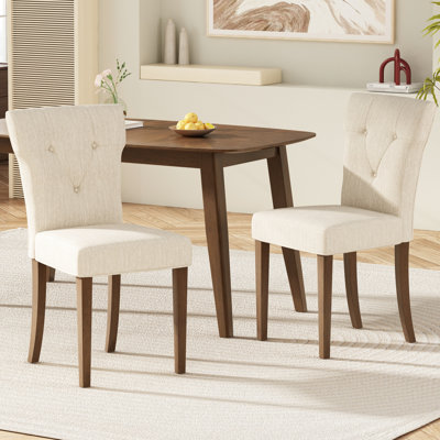 Chaises de salle à manger crème et rembourrées de 2, avec revêtement doux et pieds en bois d'hévéa pour une assise confortable et ergonomique