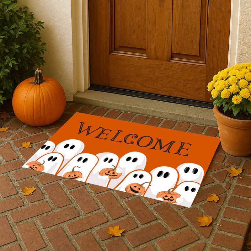 Paillasson Ghost & Pumpkins, L 17 po x L 24 po, Orange