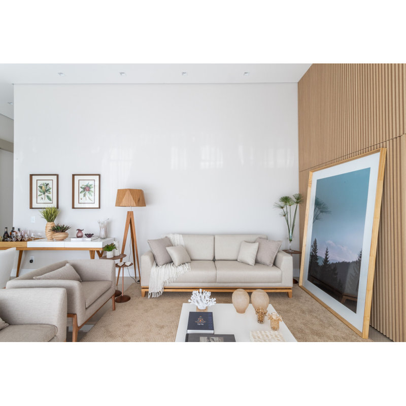 Teak and Frosted Glass Tripod Floor Lamp with LED