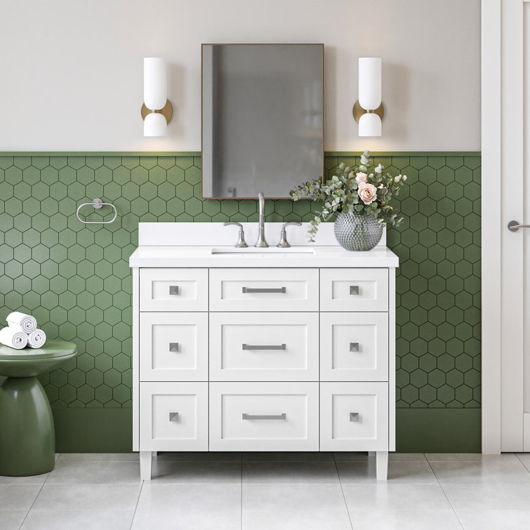Ariel Monroe 43 Inch Single Rectangular Sink Bathroom Vanity With Pure White Quartz Countertop