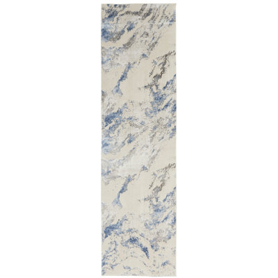 Tapis bleu / beige tissé à la machine
