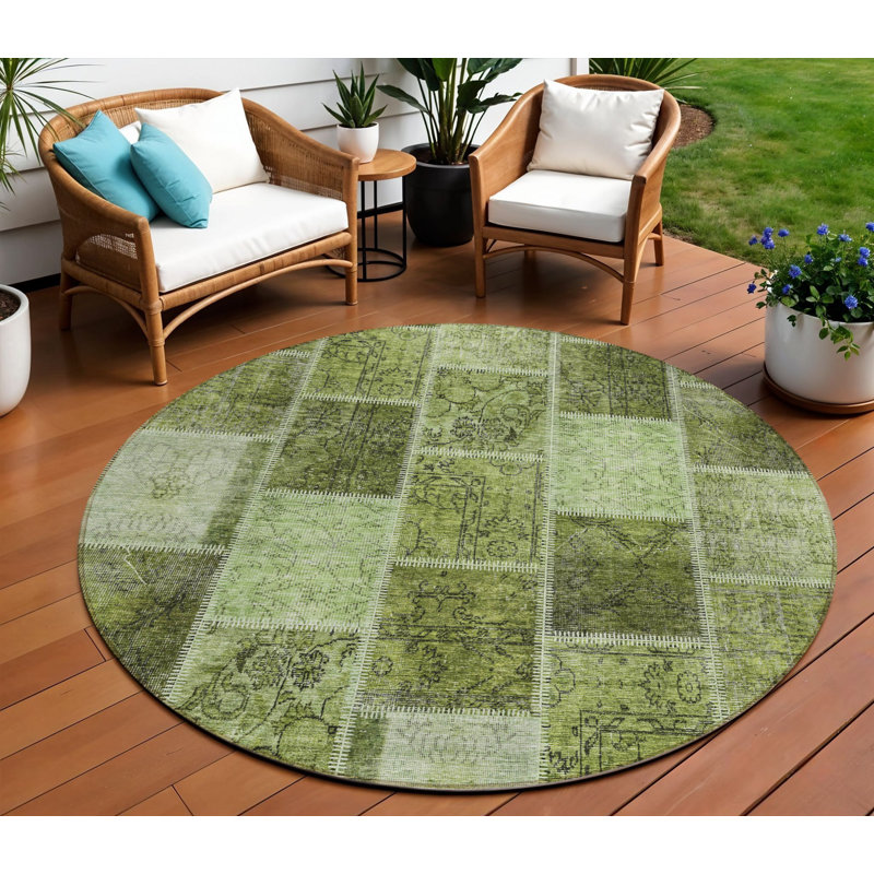 Tapis intérieur lavable rond vert olive et artichaut 8 pi HomeRoots