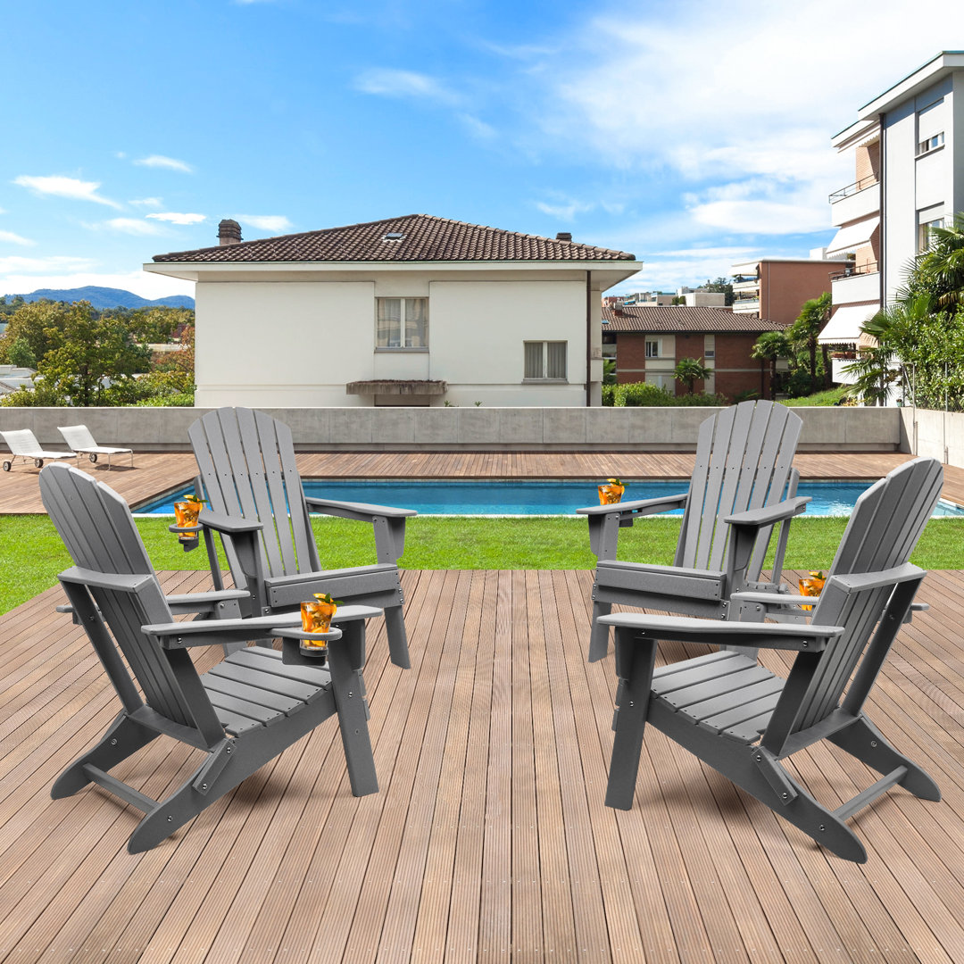 Azur Plastic Folding Adirondack Chair (Set of 4) Rosecliff Heights 