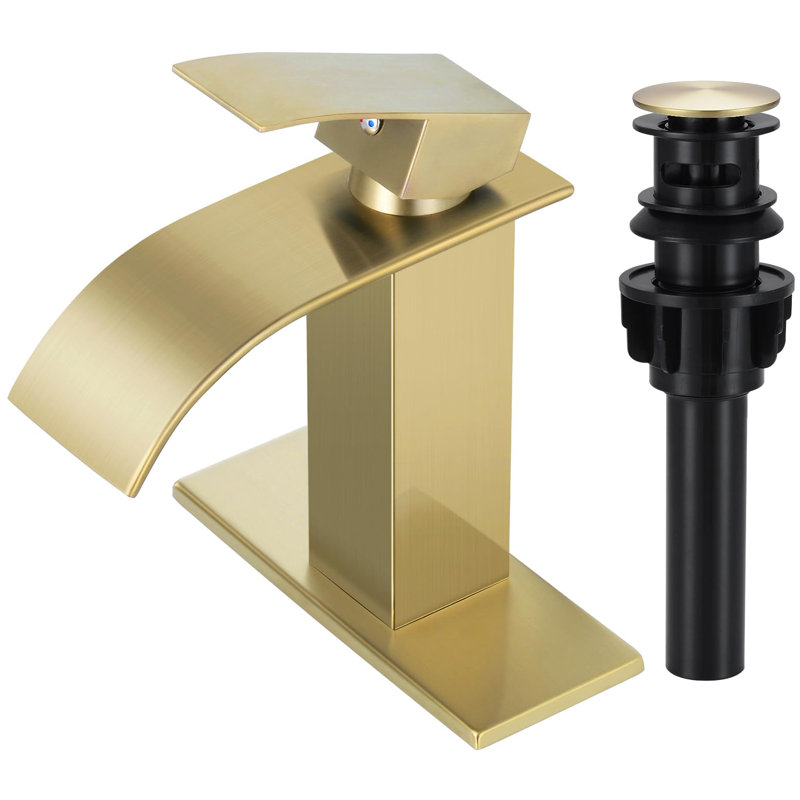 Single-Hole Single-handle Bathroom Faucet with Drain Assembly, Brushed Gold