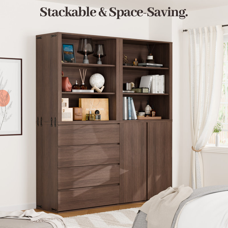 DIY Farmhouse 4-Piece Storage Cabinet Set, Multi-Functional Bookcase, Kitchen Pantry Organizer With Drawers And Shelves, Wine Cabinet, Sideboard  Easy Assembly For Living Room, Bedroom, Kitchen, Office Storage Solutions