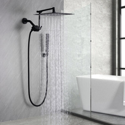 12 Inch All Metal Rain Shower Head with Handheld Combo Push Button Switches -  QMLALA, TTZT01-MB-12