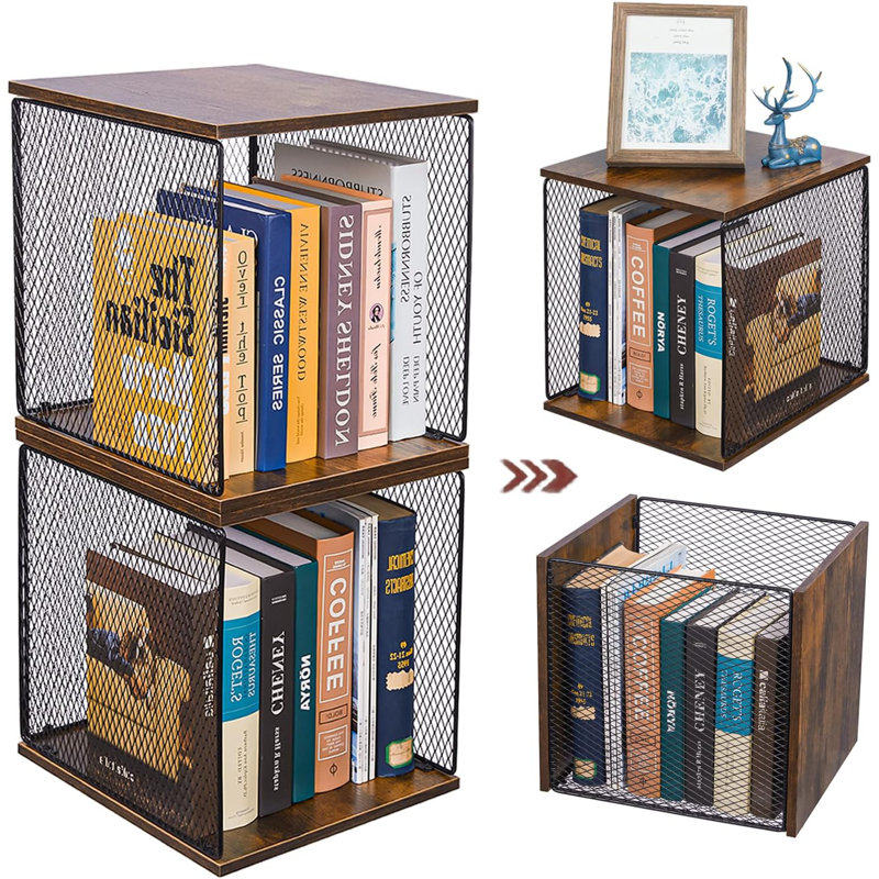 2 Cube Storage Rack Bookshelf DIY Variable Stackable Black Brown Wood