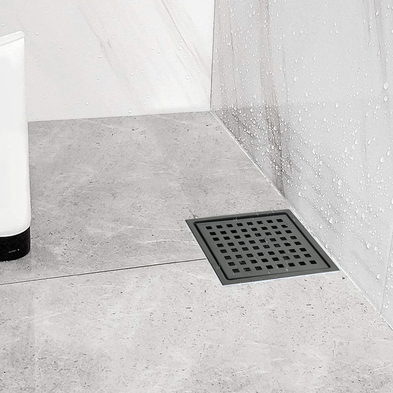 6 Inch Square Shower Floor Drain, Matte Black