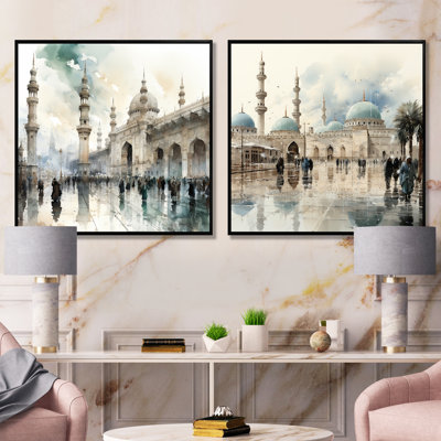 Ensemble de 2 mosquées blanches et bleues