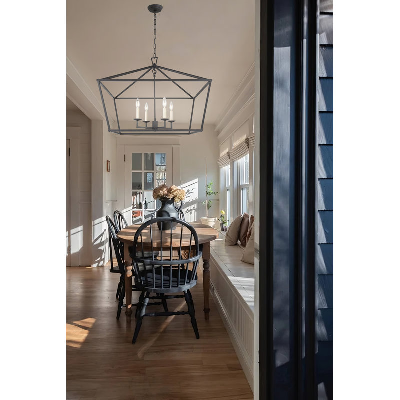 Sedley 28 -Inch Wide 4 - Light Dimmable Lantern Geometric Open Frame Chandelier Aged Iron, Black