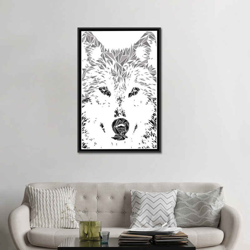 «Gray Wolf», impression sur toile, H 26 po x l 18 po x P 1,5 po, Toile avec cadre flottant noir, Pas de tapis