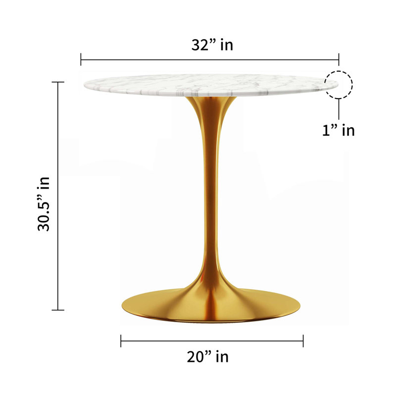 Tazio Round Marble Dining Table, 30.5" W x 32" L, Gold