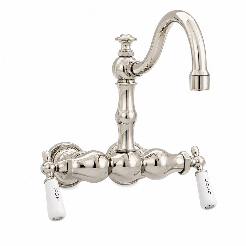 Tub Mount Arched Spout Faucet 3 Ball Handles by Strom Living, Polished Nickel