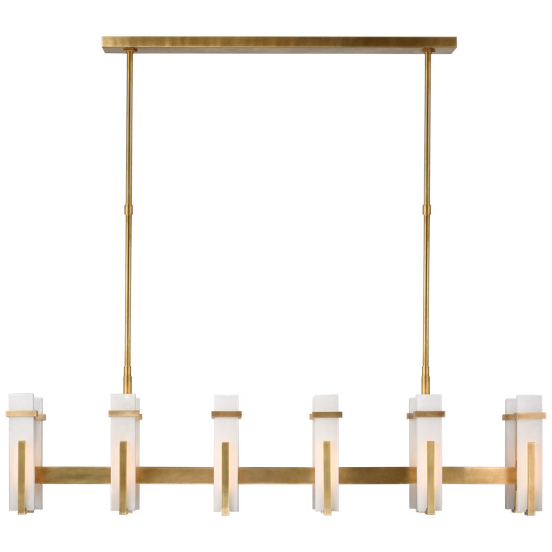 Ian K. Fowler Malik Large Linear Chandelier, Hand-Rubbed Antique Brass, White