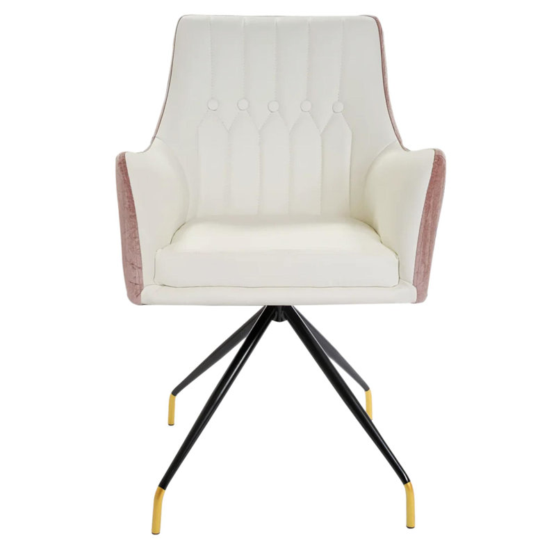 Fauteuil de coiffeuse Genesis avec siège pivotant à 360 degrés et pieds noirs minces, Rose/Blanc