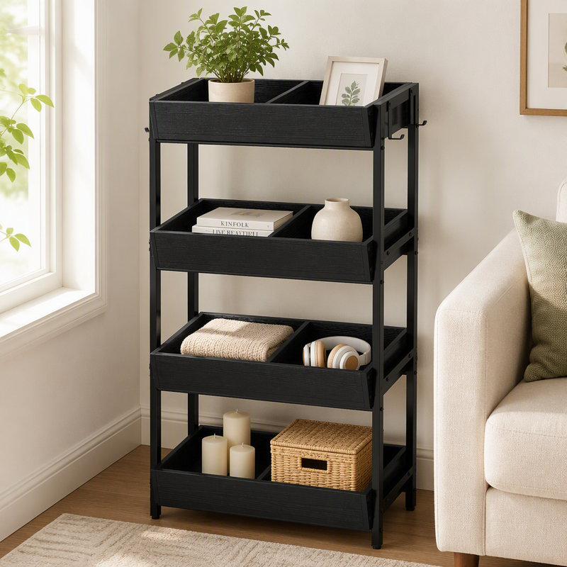 Support de rangement en bois pour légumes et fruits, organisateur de rangement à 4 niveaux, Noir