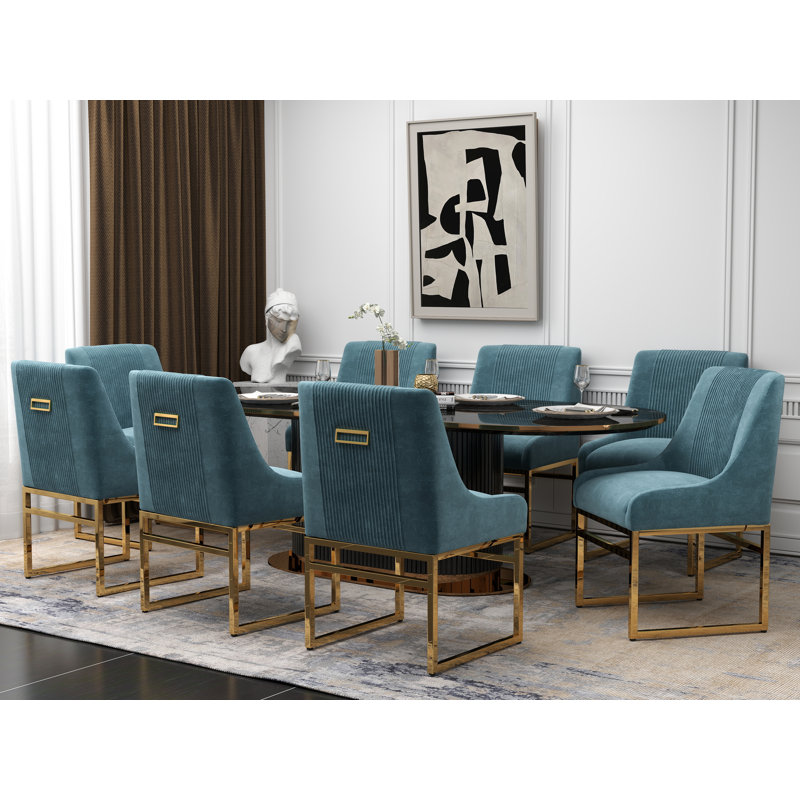 Chaise d'appoint en velours Baudel, 8, Bleu sarcelle