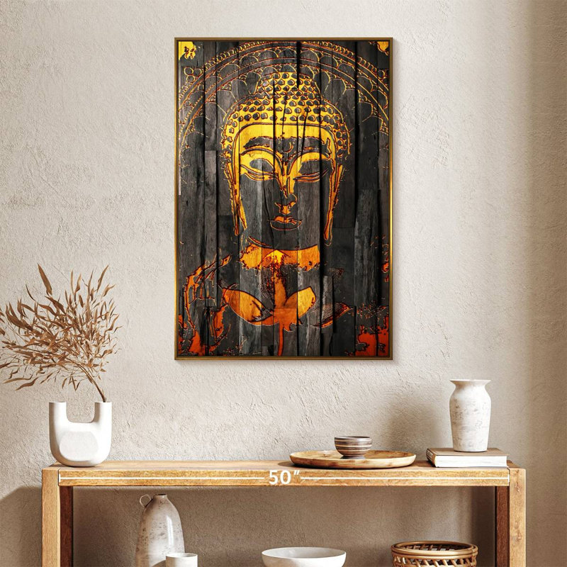 Rustic Buddha, Floating Frame Gold, 25" x 37"