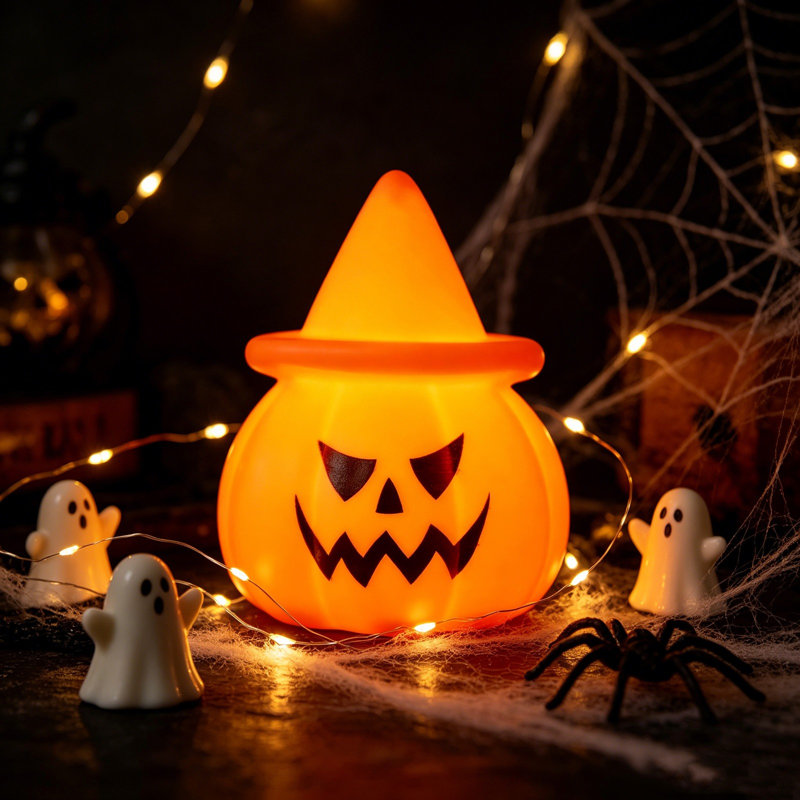 Halloween Pumpkin Night Light With Witch Hat Cute LED Lamp Silicone Pumpkin Lights Spooky Face Decorative Lights For Halloween Party Table Indoor Outdoor
