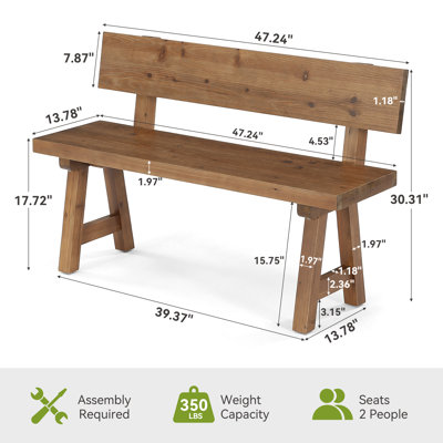 Solid Wood Entryway Bench, Farmhouse Shoe Bench with Back for Entryway, Beroom, Living room