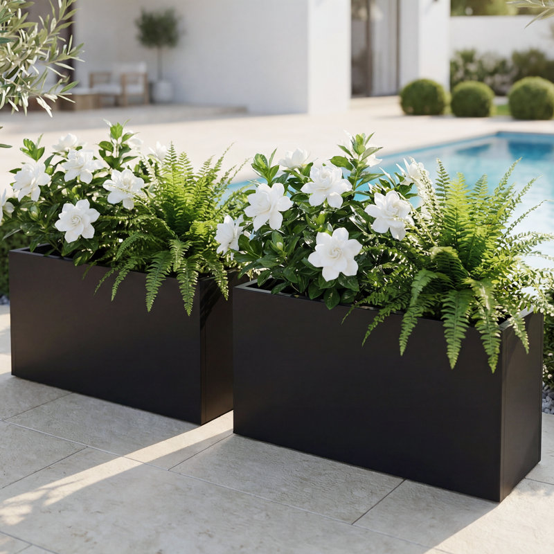Grand pot de fleurs rectangulaire en métal l 36 po x H 24 po Faye, L 36 po x H 24 po