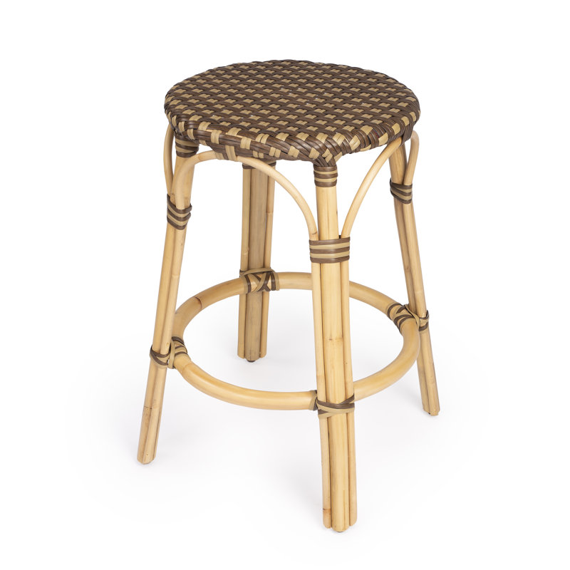Tobias Rattan Bar Stool & Counter Stool, Brown/Tan Dot/Natural Rattan Frame, Bar Stool (30" Seat Height)
