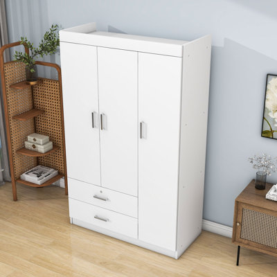 Jovaun Wood 2 Drawers Wardrobe with 3-Doors and Shelves