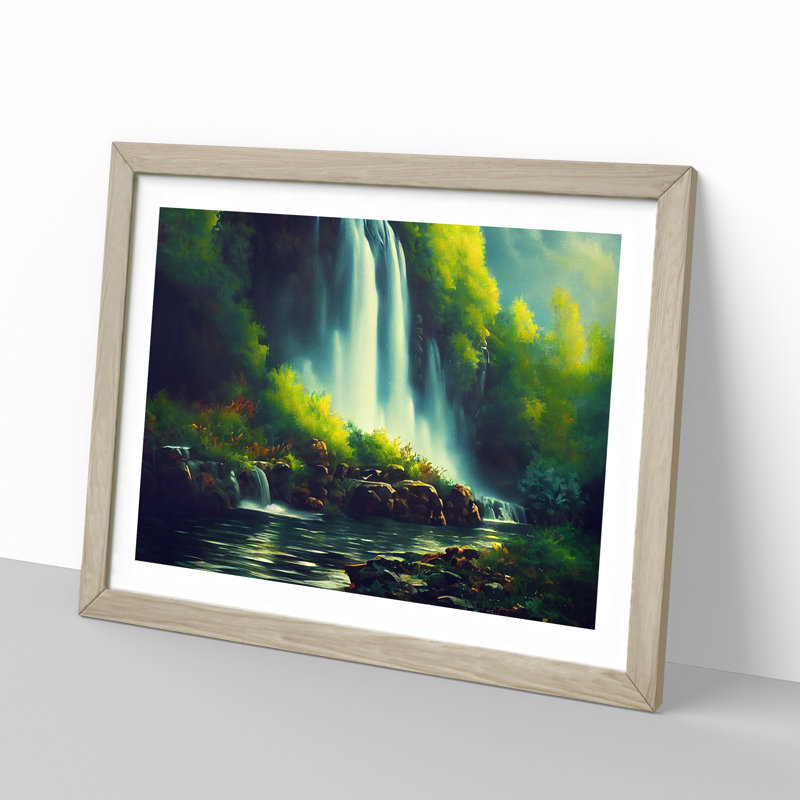 Eye Catching Waterfall - Single Picture Frame Painting, 46cm H x 64cm W x 2cm D, Oak