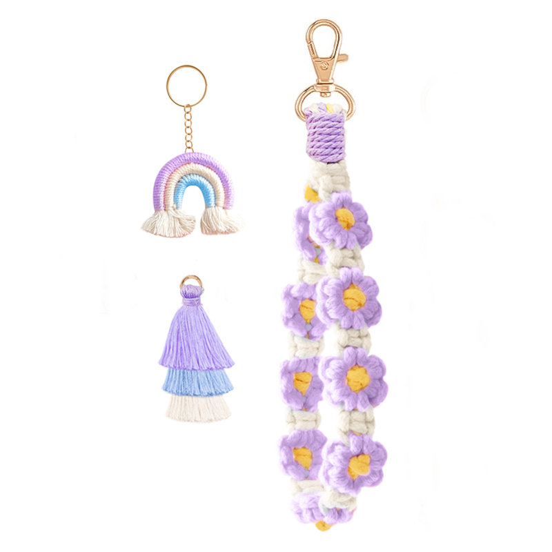 Porte-clés Daisy Boho fait à la main, porte-clés 3 en 1 Boho Daisy