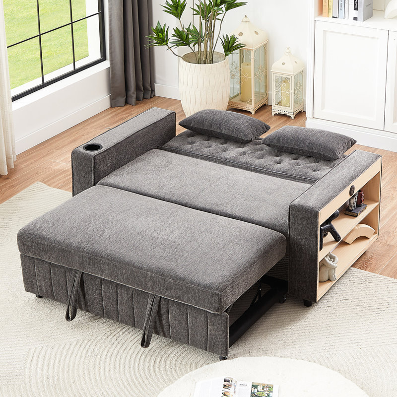 Lit de 61,4 po gris avec dossier et rangement pratique réglable, Gris