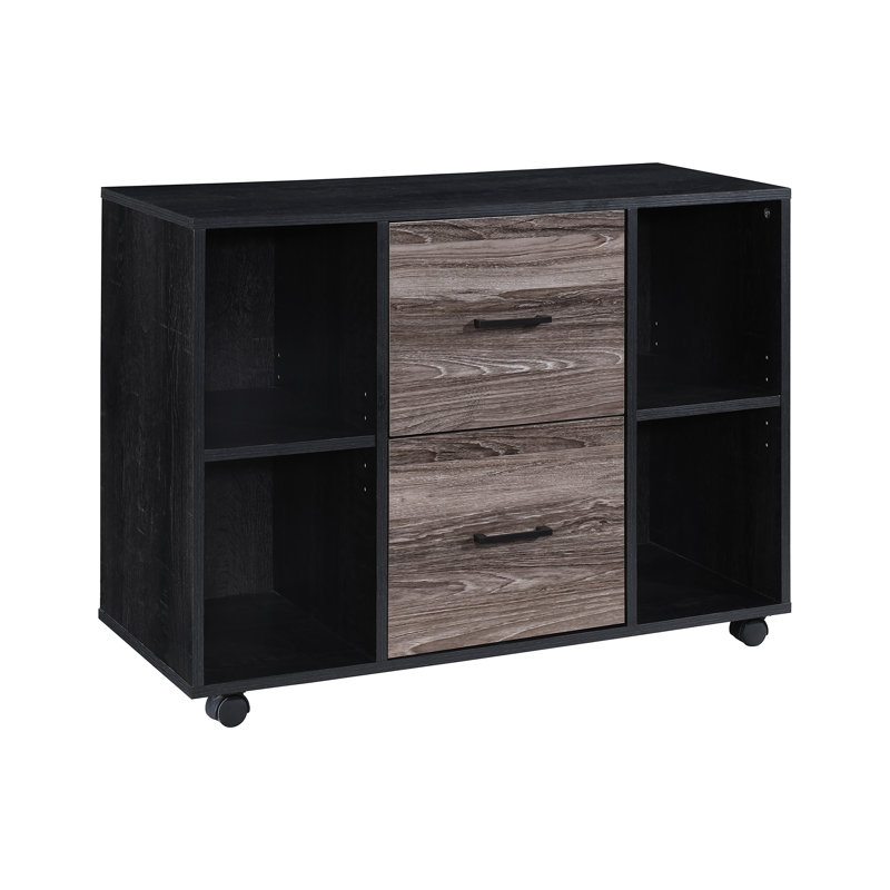 Walnut File Cabinet With 2 Drawers, Black