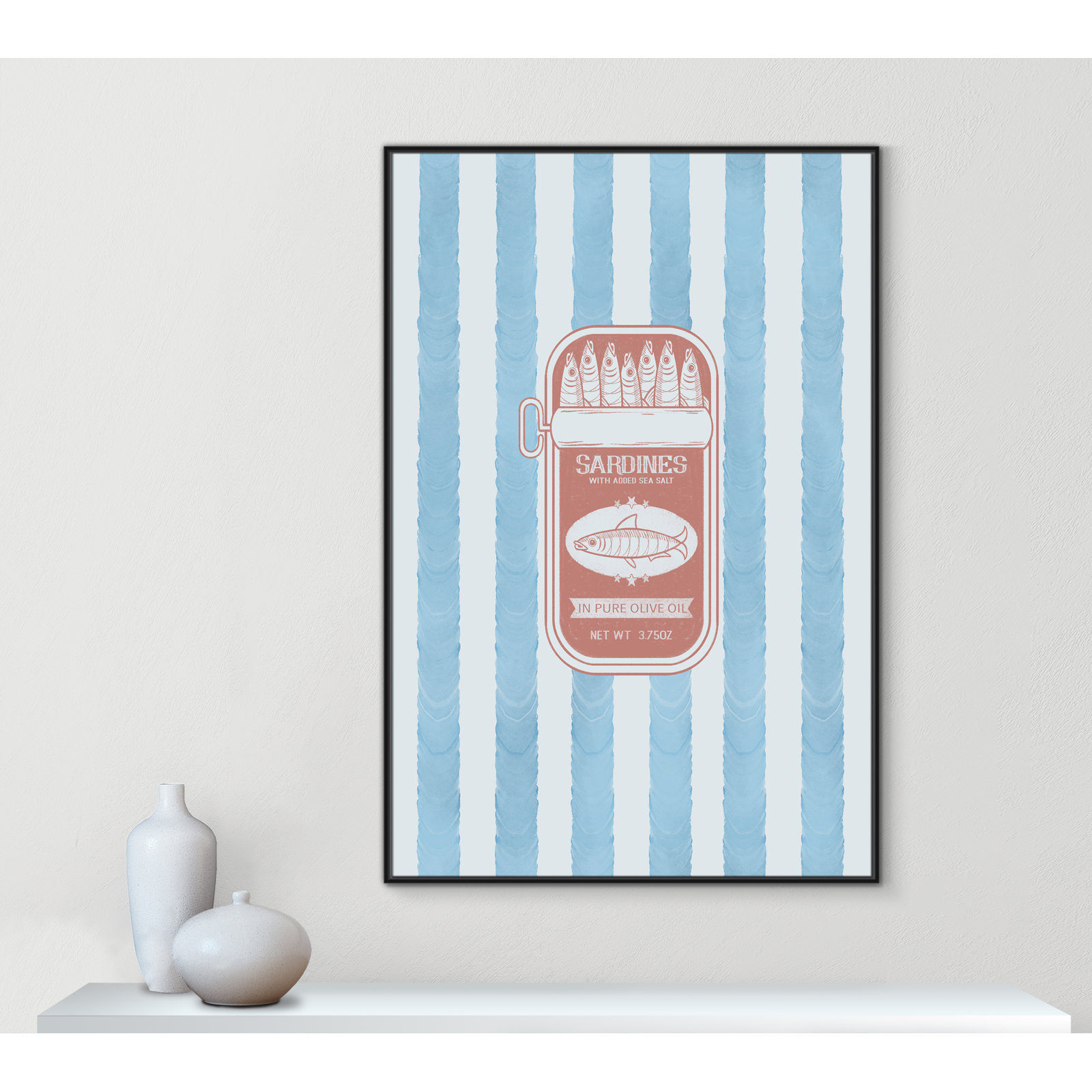 Salty Sardines Print by Marcus Prime, 41.5'' W x 61.5'' H, Black Floater