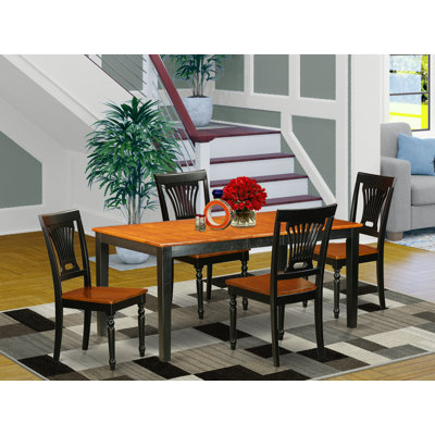 5 Piece Dining Table Set Includes a Rectangle Kitchen Table with Butterfly Leaf and 4 Dining Chairs, Black & Cherry