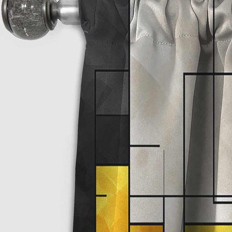 Geometric Curtain Panel, Yellow Grey Pattern Blackout Decor - Yellow And Grey Geometric Fusion II, 52" W x 90" L