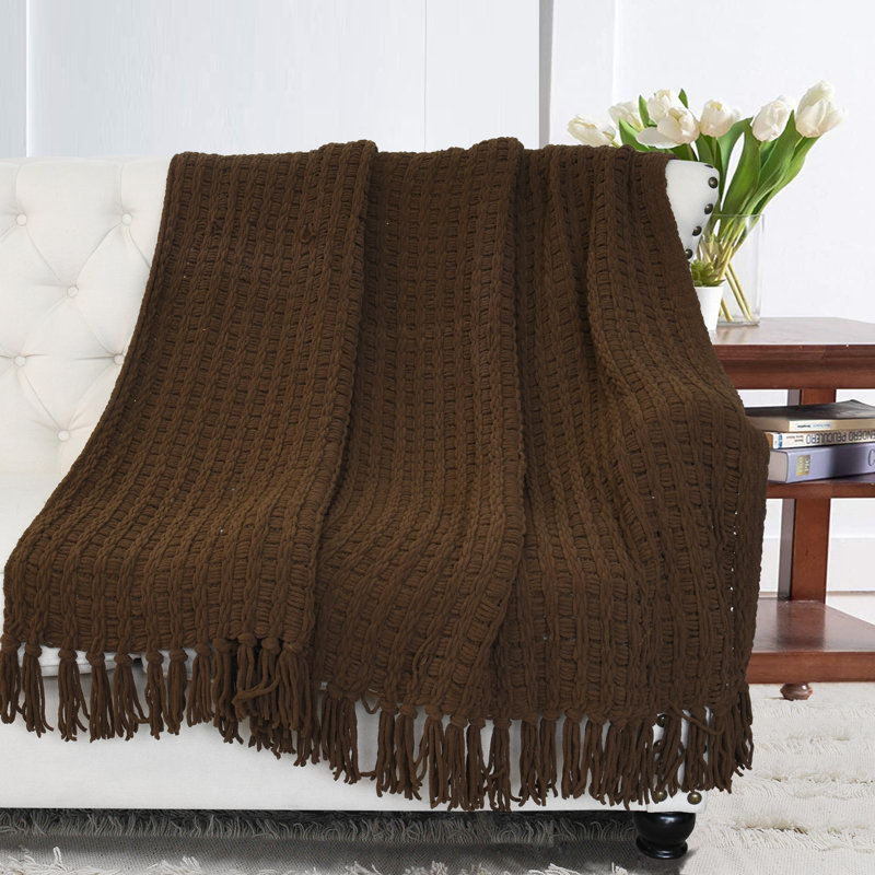 Jeté tricoté Space Yarn, Chocolat, 50 po x 60 po