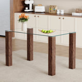 49.6”×30” Transparent Tempered Glass Dining Table With Rectangular Walnut - Colour MDF Wood Grain Legs: Blending Simplicity & Quality, Ideal For Diverse Interior Decoration Styles