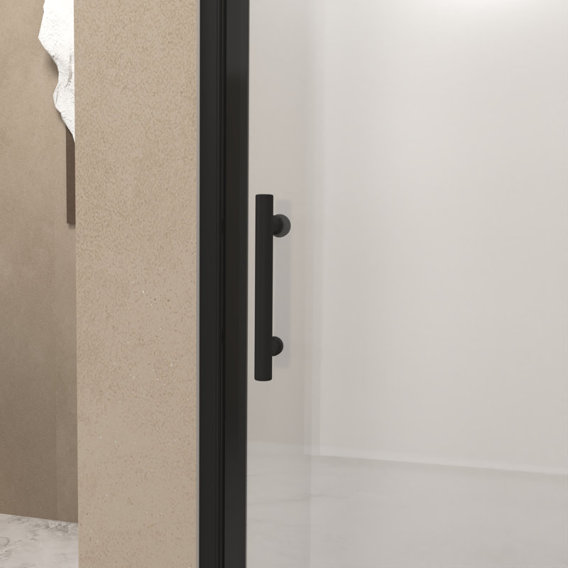 Porte de douche pliante 36 po x 72 po avec cadre en aluminium trempé 1/4 po Afton, Noir mat